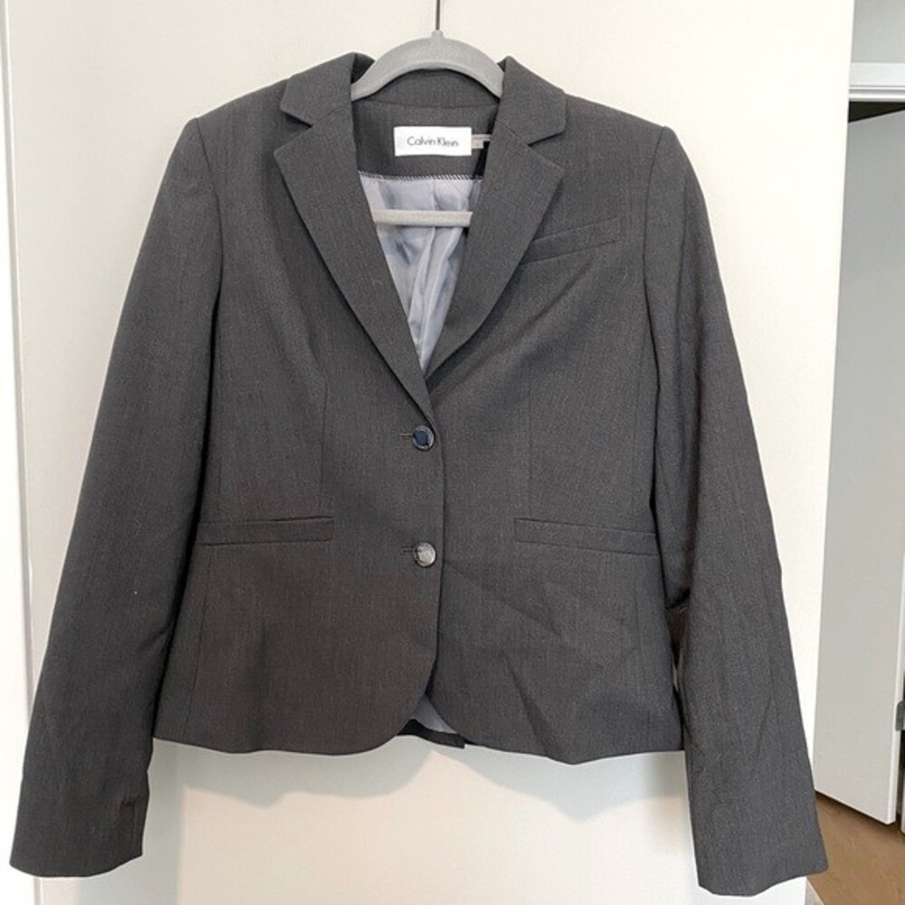 Calvin Klein Blazer Dark Charcoal Gray Neutral Suit Jacket Women's Size 4